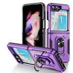 For Samsung Galaxy Z Flip5 5G Pioneer Armor PC + TPU Phone Case with Holder(Purple Black)