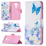For Xiaomi Redmi Note 9 Colored Drawing Pattern Horizontal Flip Leather Case with Holder & Card Slots & Wallet(Flower and Butterfly)