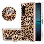 For Sony Xperia 1 IV Electroplating Dual-side IMD Phone Case with Ring Holder(Leopard Print)