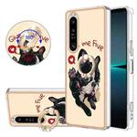 For Sony Xperia 1 IV Electroplating Dual-side IMD Phone Case with Ring Holder(Lucky Dog)