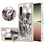 For Sony Xperia 5 IV Electroplating Dual-side IMD Phone Case with Ring Holder(Totem Elephant)