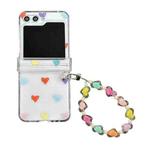 For Samsung Galaxy Z Flip5 Transparent PC All Inclusive Hinge Folding Phone Case with Bracelet(Colorful Hearts)