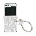 For Samsung Galaxy Z Flip5 Transparent PC All Inclusive Hinge Folding Phone Case with Bracelet(White Butterfly)