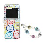 For Samsung Galaxy Z Flip5 Transparent PC All Inclusive Hinge Folding Phone Case with Bracelet(Colorful Smiley)