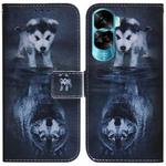 For Honor 90 Lite Coloured Drawing Flip Leather Phone Case(Wolf and Dog)