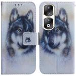 For Honor 90 Pro Coloured Drawing Flip Leather Phone Case(White Wolf)