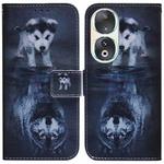 For Honor 90 Coloured Drawing Flip Leather Phone Case(Wolf and Dog)