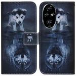 For Honor 200 Pro Coloured Drawing Flip Leather Phone Case(Wolf and Dog)