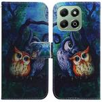 For Honor X6b Coloured Drawing Flip Leather Phone Case(Oil Painting Owl)