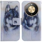 For Honor X70 5G Coloured Drawing Flip Leather Phone Case(White Wolf)