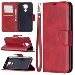 For Xiaomi Redmi Note 9 Retro Lambskin Texture Pure Color Horizontal Flip PU Leather Case with Holder & Card Slots & Wallet & Lanyard(Red)