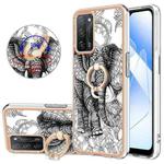 For OPPO A55 5G / A53s 5G / A54 4G Electroplating Dual-side IMD Phone Case with Ring Holder(Totem Elephant)