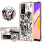 For OPPO A94 5G / A95 5G Electroplating Dual-side IMD Phone Case with Ring Holder(Totem Elephant)