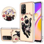 For OPPO A94 5G / A95 5G Electroplating Dual-side IMD Phone Case with Ring Holder(Lucky Dog)