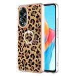 For OPPO A58 4G Electroplating Dual-side IMD Phone Case with Ring Holder(Leopard Print)