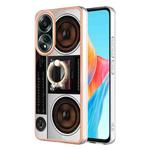 For OPPO A58 4G Electroplating Dual-side IMD Phone Case with Ring Holder(Retro Radio)