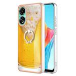 For OPPO A78 4G Electroplating Dual-side IMD Phone Case with Ring Holder(Draft Beer)