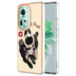 For OPPO Reno11 5G Global Electroplating Dual-side IMD Phone Case with Ring Holder(Lucky Dog)