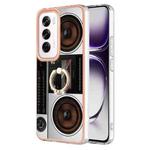For OPPO Reno12 Global Electroplating Dual-side IMD Phone Case with Ring Holder(Retro Radio)