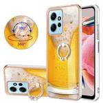 For Xiaomi Redmi Note 12 4G Electroplating Dual-side IMD Phone Case with Ring Holder(Draft Beer)