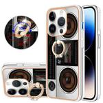For iPhone 15 Pro Max Electroplating Dual-side IMD Phone Case with Ring Holder(Retro Radio)