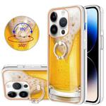 For iPhone 15 Pro Max Electroplating Dual-side IMD Phone Case with Ring Holder(Draft Beer)