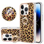 For iPhone 14 Pro Electroplating Dual-side IMD Phone Case with Ring Holder(Leopard Print)