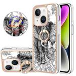 For iPhone 13 Electroplating Dual-side IMD Phone Case with Ring Holder(Totem Elephant)