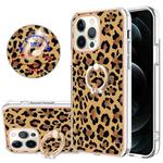 For iPhone 12 / 12 Pro Electroplating Dual-side IMD Phone Case with Ring Holder(Leopard Print)