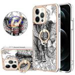 For iPhone 12 / 12 Pro Electroplating Dual-side IMD Phone Case with Ring Holder(Totem Elephant)