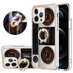 For iPhone 12 / 12 Pro Electroplating Dual-side IMD Phone Case with Ring Holder(Retro Radio)