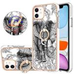 For iPhone 11 Electroplating Dual-side IMD Phone Case with Ring Holder(Totem Elephant)