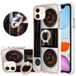 For iPhone 11 Electroplating Dual-side IMD Phone Case with Ring Holder(Retro Radio)