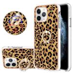 For iPhone 11 Pro Electroplating Dual-side IMD Phone Case with Ring Holder(Leopard Print)