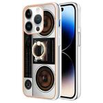 For iPhone 16 Pro Max Electroplating Dual-side IMD Phone Case with Ring Holder(Retro Radio)