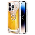 For iPhone 16 Pro Max Electroplating Dual-side IMD Phone Case with Ring Holder(Draft Beer)