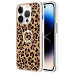 For iPhone 16 Pro Electroplating Dual-side IMD Phone Case with Ring Holder(Leopard Print)