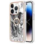 For iPhone 16 Pro Electroplating Dual-side IMD Phone Case with Ring Holder(Totem Elephant)