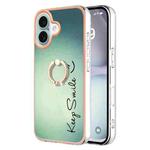 For iPhone 16 Plus Electroplating Dual-side IMD Phone Case with Ring Holder(Smile)