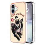 For iPhone 16 Electroplating Dual-side IMD Phone Case with Ring Holder(Lucky Dog)