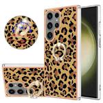 For Samsung Galaxy S23 Ultra 5G Electroplating Dual-side IMD Phone Case with Ring Holder(Leopard Print)