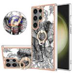 For Samsung Galaxy S23 Ultra 5G Electroplating Dual-side IMD Phone Case with Ring Holder(Totem Elephant)