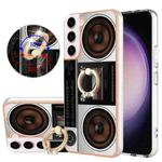 For Samsung Galaxy S23 5G Electroplating Dual-side IMD Phone Case with Ring Holder(Retro Radio)