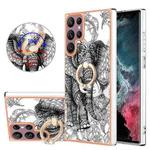 For Samsung Galaxy S22 Ultra 5G Electroplating Dual-side IMD Phone Case with Ring Holder(Totem Elephant)