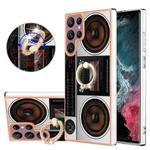 For Samsung Galaxy S22 Ultra 5G Electroplating Dual-side IMD Phone Case with Ring Holder(Retro Radio)