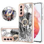 For Samsung Galaxy S21 5G Electroplating Dual-side IMD Phone Case with Ring Holder(Totem Elephant)