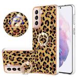 For Samsung Galaxy S21+ 5G Electroplating Dual-side IMD Phone Case with Ring Holder(Leopard Print)