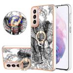 For Samsung Galaxy S21+ 5G Electroplating Dual-side IMD Phone Case with Ring Holder(Totem Elephant)