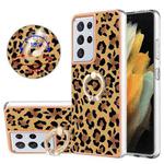 For Samsung Galaxy S21 Ultra 5G Electroplating Dual-side IMD Phone Case with Ring Holder(Leopard Print)