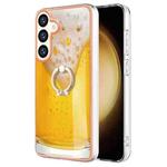 For Samsung Galaxy S24+ 5G Electroplating Dual-side IMD Phone Case with Ring Holder(Draft Beer)
